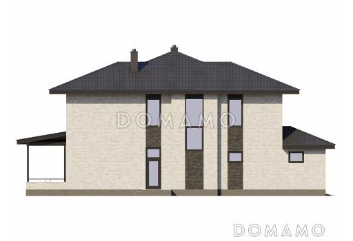 Проект двухэтажного дома с гаражом, террасой, 4 спальнями и кабинетом / Фасад 2
