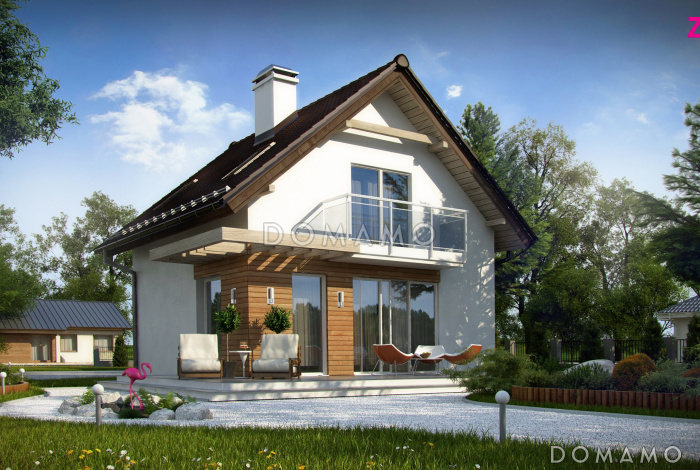 Проект компактного одноэтажного мансардного дома из газобетона с двумя спальнями для строительства на небольшом участке