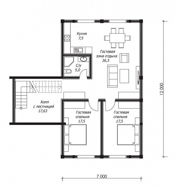 Проект большого дома из клееного бруса с гаражом на два авто / План мансардного этажа