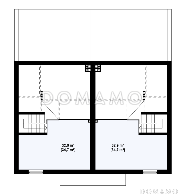 Проект мансардных домов-близнецов из газобетона современного дизайна с гаражом и террасой на втором этаже / План мансардного этажа