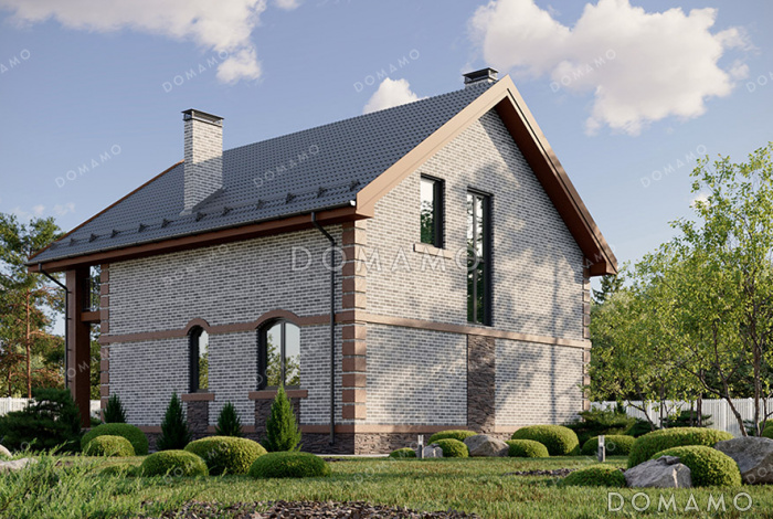 Проект компактного дома с мансардой, 4 спальнями и большим балконом