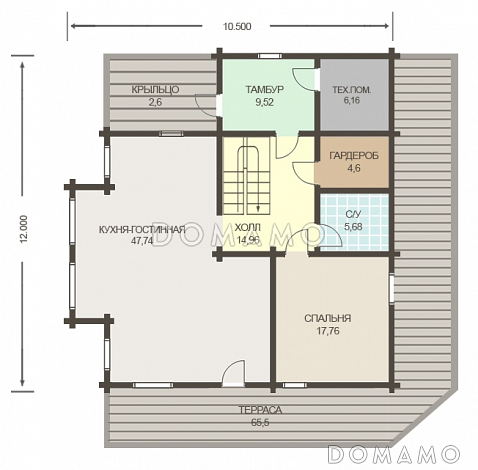 Проект дома из клееного бруса с несложными фасадами / План 1 этажа
