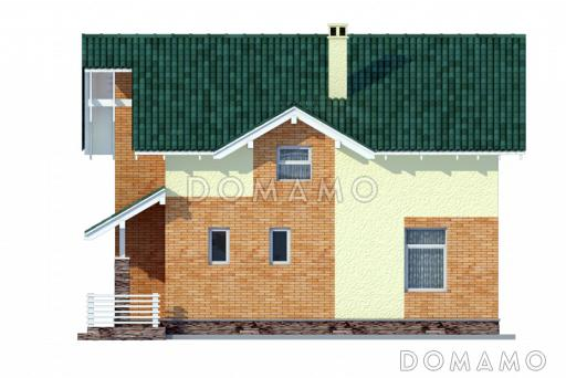 Проект коттеджа с зеленой крышей и желтыми кирпичными вставками / Фасад 2