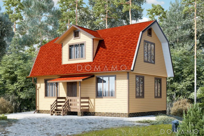 Проект дома из клееного бруса с облицовкой деревянной вагонкой