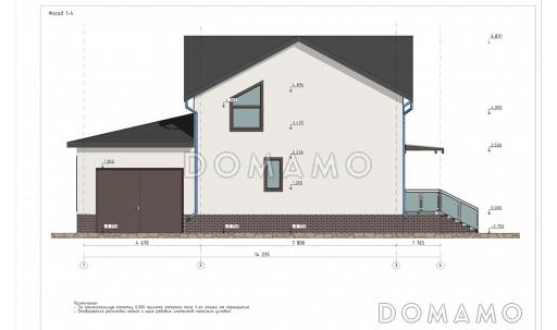 Проект двухэтажного каркасного дома с мансардой и гаражом / Фасад 1