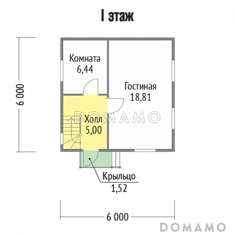 Проект каркасного дома 6х6 / План 1 этажа