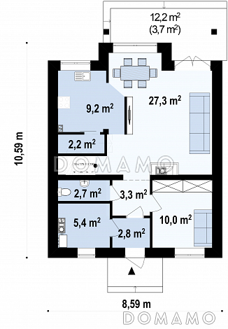 Проект классического мансардного дома из кирпича с кабинетом, с эркером и балконом / План 1 этажа