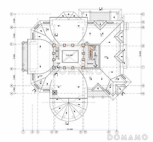 Проект парадного коттеджа с красивым холлом и террасой / План мансардного этажа