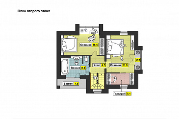 Проект загородного дома с открытой террасой и навесом для автомобиля, панорамными окнами / План мансардного этажа