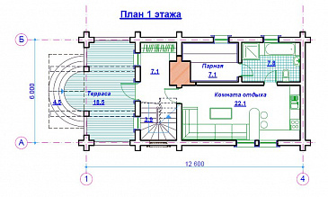 Проект бани со свайным фундаментом / План 1 этажа