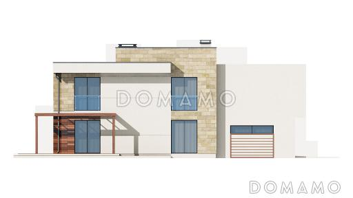 Проект двухэтажного дома из кирпича в стиле модерн, с четырьмя спальнями, кабинетом и гаражом / Фасад 2