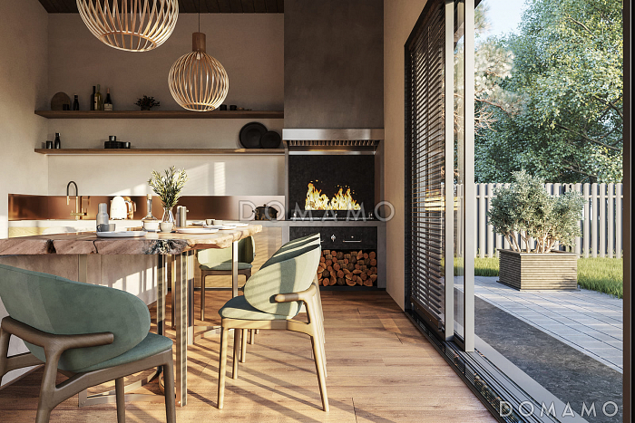 Проект одноэтажного дома с тремя спальнями, верандой для барбекю, постирочной и лапомойкой