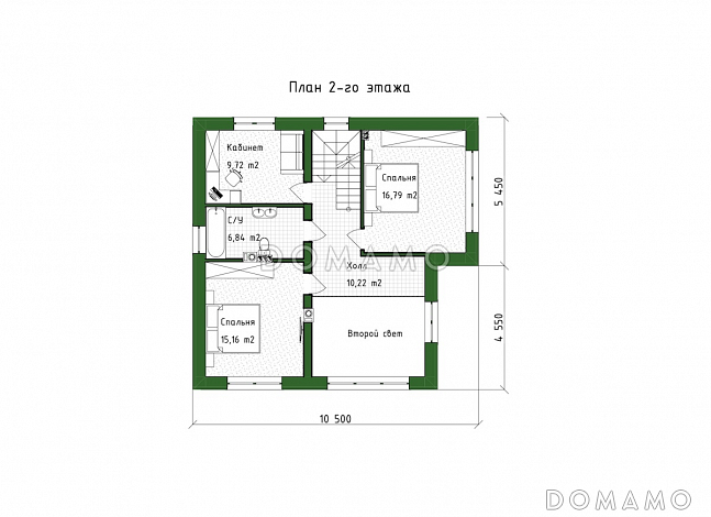 Проект двухэтажного дома из газобетона с окнами в пол и вторым светом / План 2 этажа