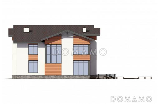 Проект дома с гаражом, двумя открытыми террасами, кабинетами, игровой на втором этаже, кладовыми / Фасад 4
