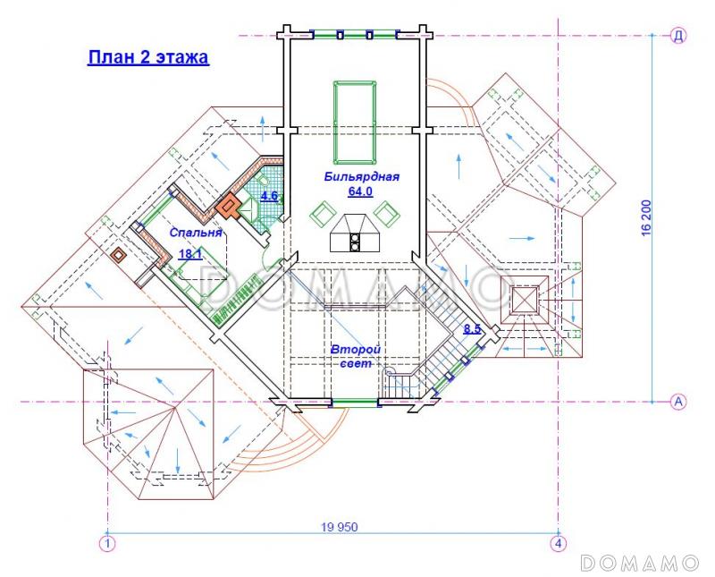 Проект бани с двухсветной гостиной / План мансардного этажа
