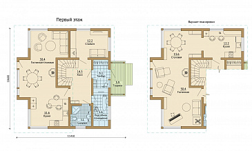 Проект современного каркасного дома с эркером и окнами в пол / План 1 этажа