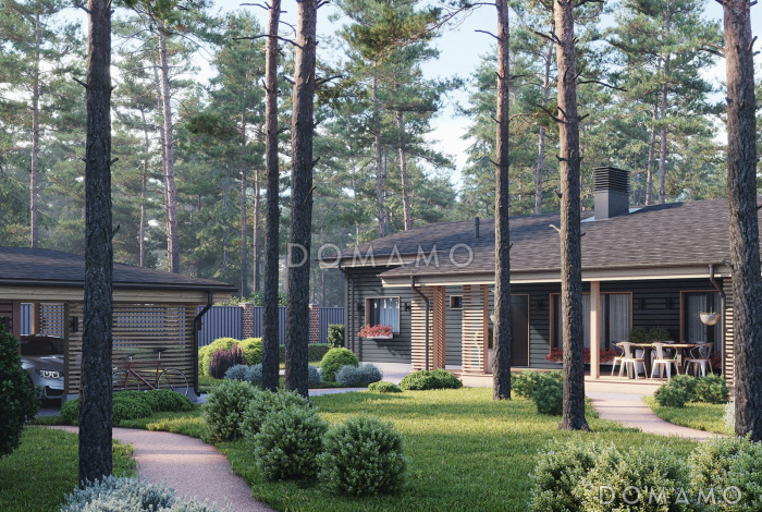 Проект одноэтажного дома с 4 спальнями и просторной гостиной-кухней-столовой