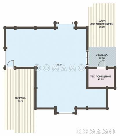 Проект двухэтажного дома из клееного бруса с двумя балконами на втором этаже / План 1 этажа