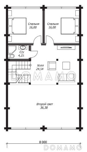 Проект дома из клееного бруса с сауной на первом этаже / План мансардного этажа