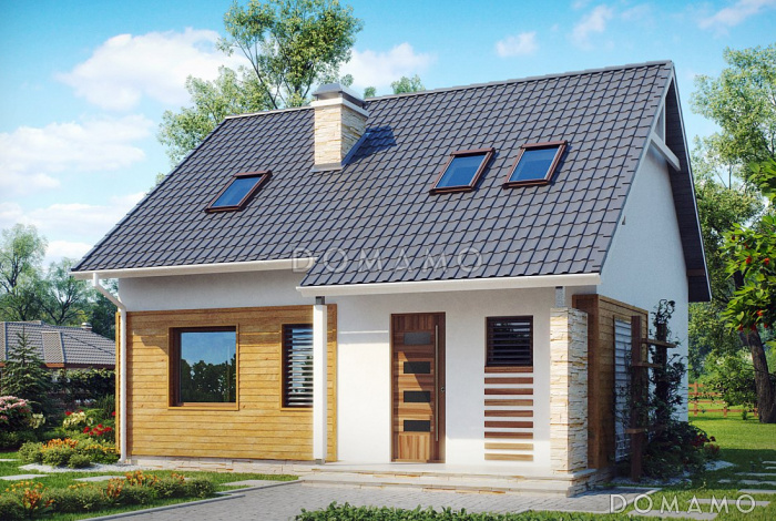 Проект мансардного дома из кирпича с кабинетом, тремя спальнями и балконом