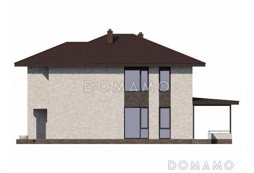 Проект двухэтажного дома с двумя мастер-спальнями, комнатой на первом этаже, просторной гардеробной и кабинетом / Фасад 4