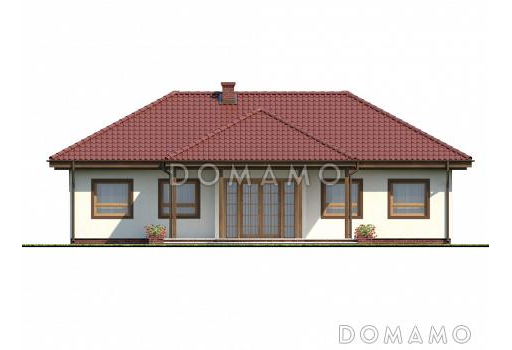 Проект комфортного одноэтажного дома из газобетона с тремя спальнями, просторной гостиной и с возможностью обустройства мансардного этажа / Фасад 4