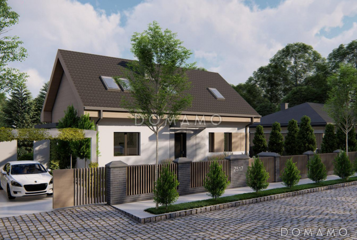 Проект небольшого загородного дома с большим чердаком, кладовой на кухне, двумя спальнями