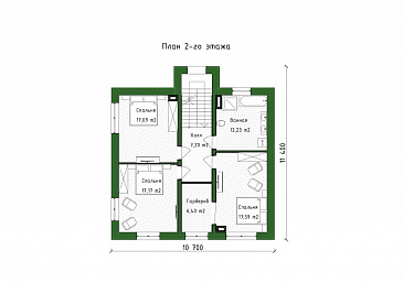 Проект двухэтажного дома с 3 спальнями, гостевой, большой ванной и террасой / План 2 этажа