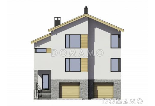 Проект трехэтажного газобетонного дома с двойным гаражом / Фасад 2