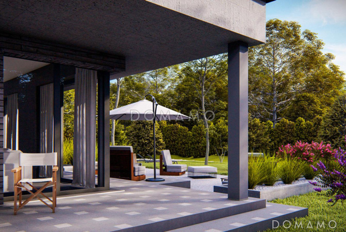 Проект хорошо зонированого двухэтажного дома с кабинетом, мастер-спальней, кладовой