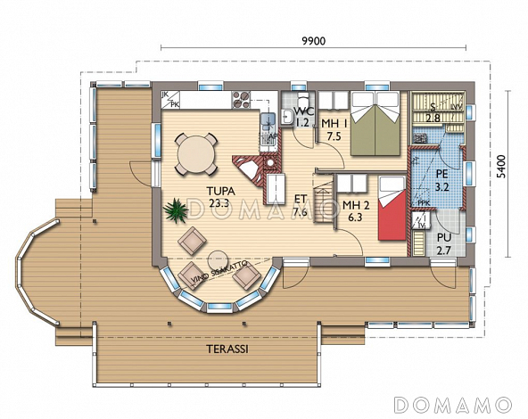 Проект каркасной сауны с полукруглым эркером / План 1 этажа