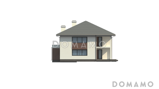 Проект просторного двухэтажного дома из газобетона со встроенным гаражом и двумя террасами на обоих уровнях / Фасад 1