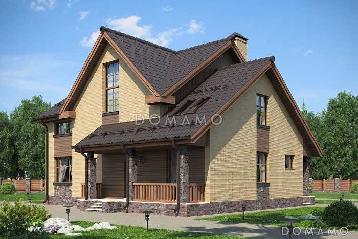 Проект оригинального загородного дома в желто-коричневой гамме