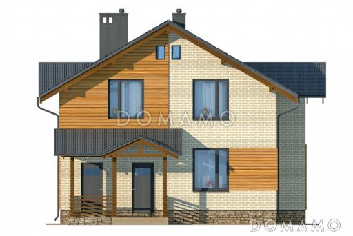 Проект двухэтажного коттеджа с кирпичной отделкой и эркером в гостиной / Фасад 1