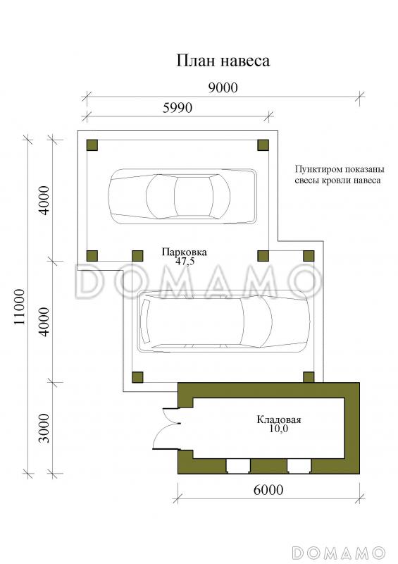 Проект навеса на два машиноместа с кладовой / План 1 этажа
