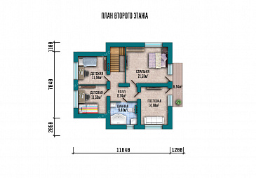 Проект дома с гаражом, четырьмя спальнями, террасой и балконом / План мансардного этажа