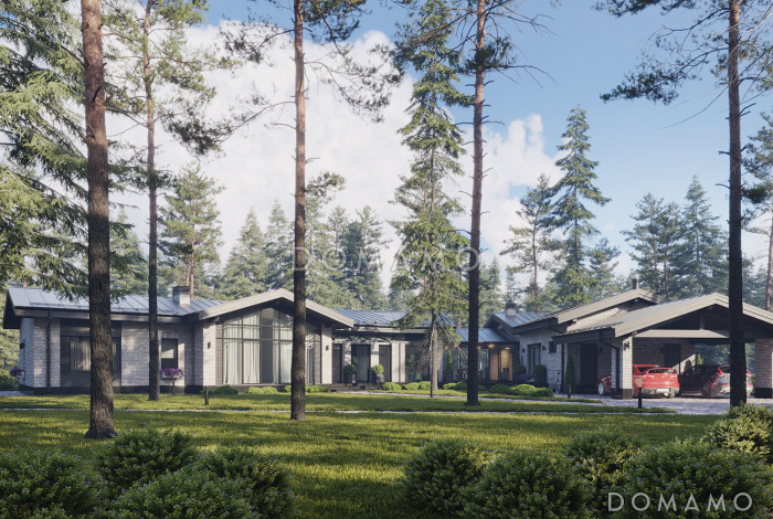 Проект сблокированного дома с мастер-спальней, зоной отдыха и утепленной террасой 