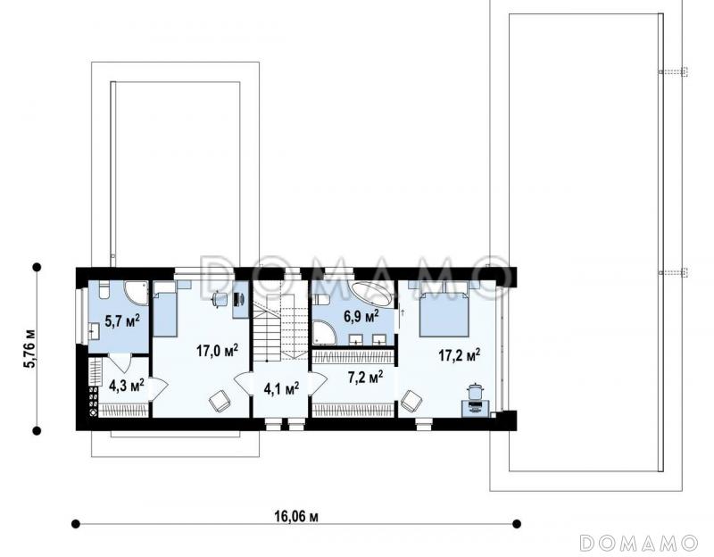 Проект двухэтажного дома с гаражом, большой прихожей, светлой гостиной, кабинетом / План 2 этажа