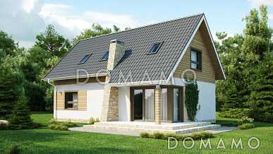 Проект загородного дома с камином в гостиной, террасой, кладовой под лестницей