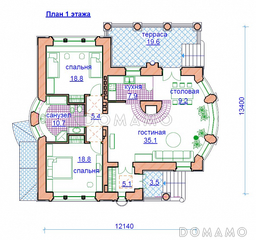 Проект  дома с подвалом / План 1 этажа