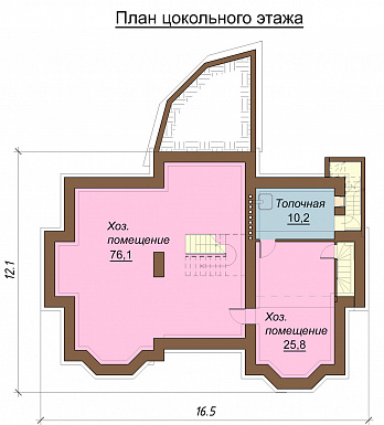Проект одноэтажного дома с мансардным и цокольным этажами, с двумя эркерами / План цокольного этажа