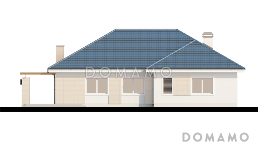 Проект одноэтажного дома из кирпича со свободной планировкой на мансардном этаже и гаражом для одного автомобиля / Фасад 3
