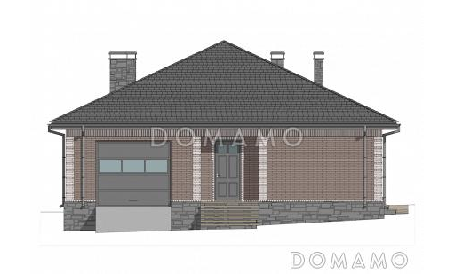 Проект дома с мастер-спальней, крытой террасой и встроенным гаражом / Фасад 4