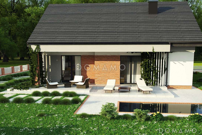 Проект простого уютного одноэтажного дома из газобетона с тремя спальнями и возможностью обустройства мансарды