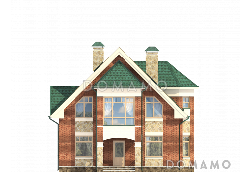 Проект дома из газобетона с прямоугольной гостиной / Фасад 1