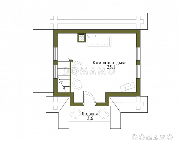 Проект бани с мансардой в русском стиле / План мансардного этажа
