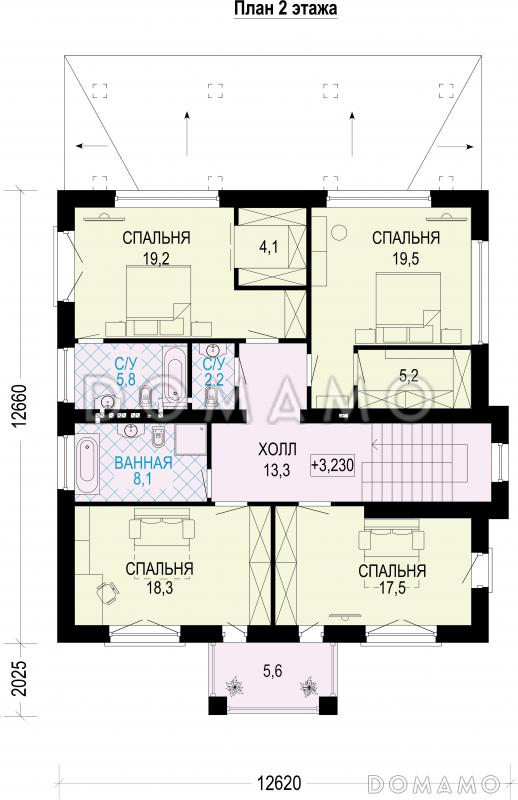 Проект трехэтажного загородного дома из кирпича / План 2 этажа