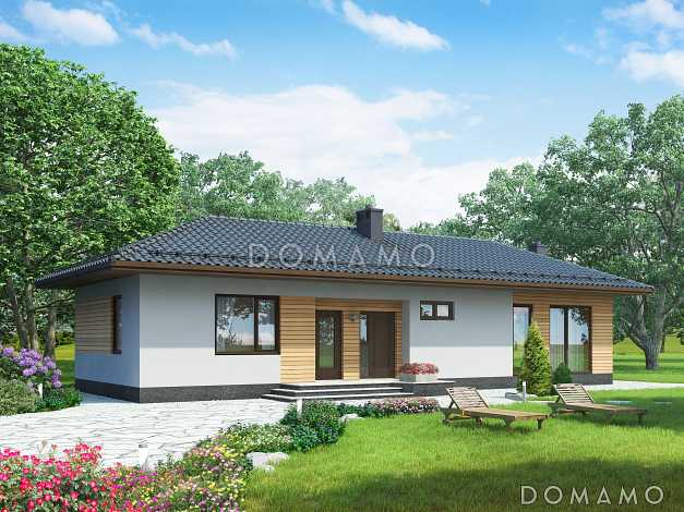 Проект одноэтажного дома из газобетона с большими окнами в гостиной