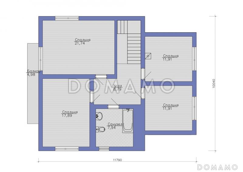 Компактный коттедж с 4 спальнями и гаражом на 1 машину / План мансардного этажа