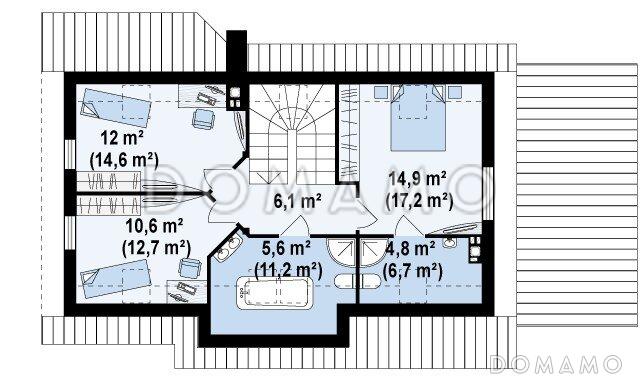 Проект традиционного мансардного дома из кирпича с дополнительной спальней на первом этаже и гаражом / План мансардного этажа